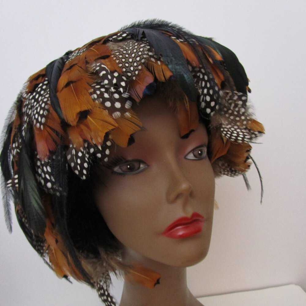 Exploding Feathers Cloche Wig Hat Multi Brown Bla… - image 7